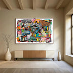 “Colorful Abstract Collage” - Vibrant Mix “Whimsical Mosaic” Painting On Canvas PT1656