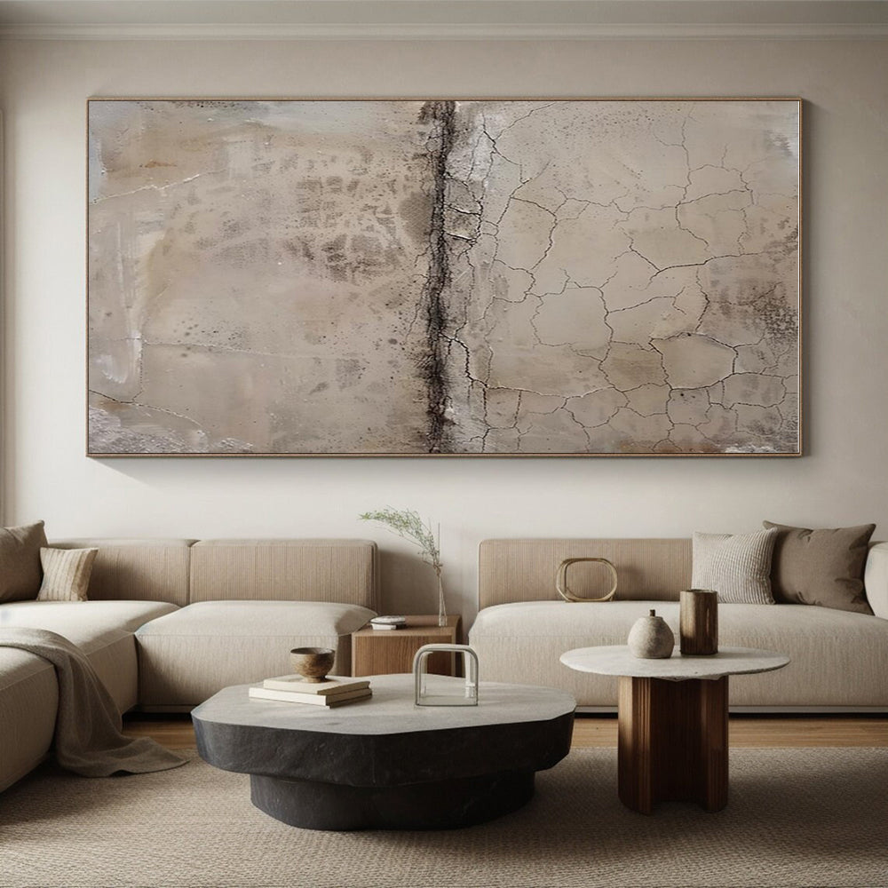 “Cracked Beige Texture” - Beige Abstract Minimalist Painting On Canvas PS0703