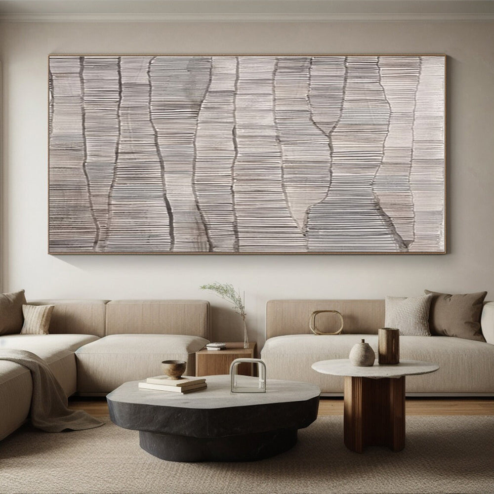 “Gray Textured Waves” - Gray Abstract Minimalist Painting On Canvas PS0719