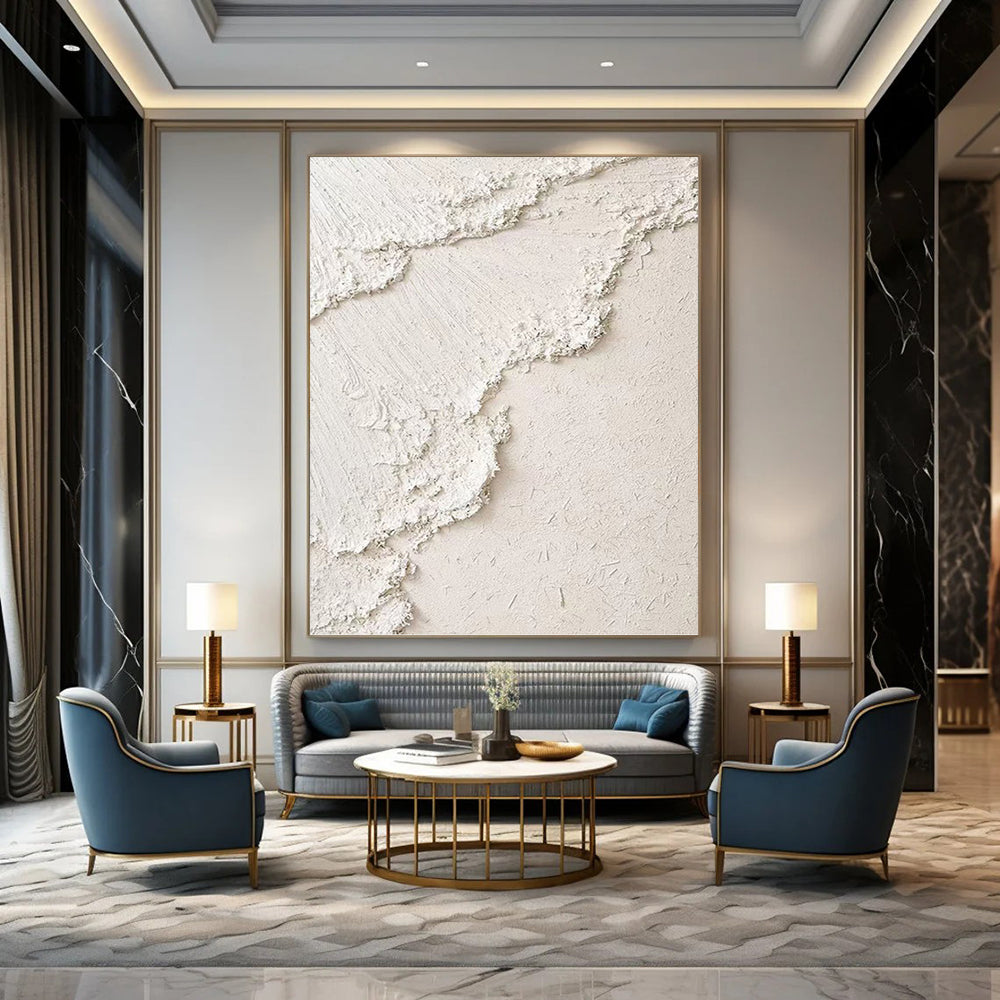 “White Textured Abstract” - Minimalist, Abstract Painting On Canvas PT1492
