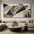 “Gold - Silver - Black Abstract Geometric Patterns” - Luxe Abstract Painting On Canvas PS0329