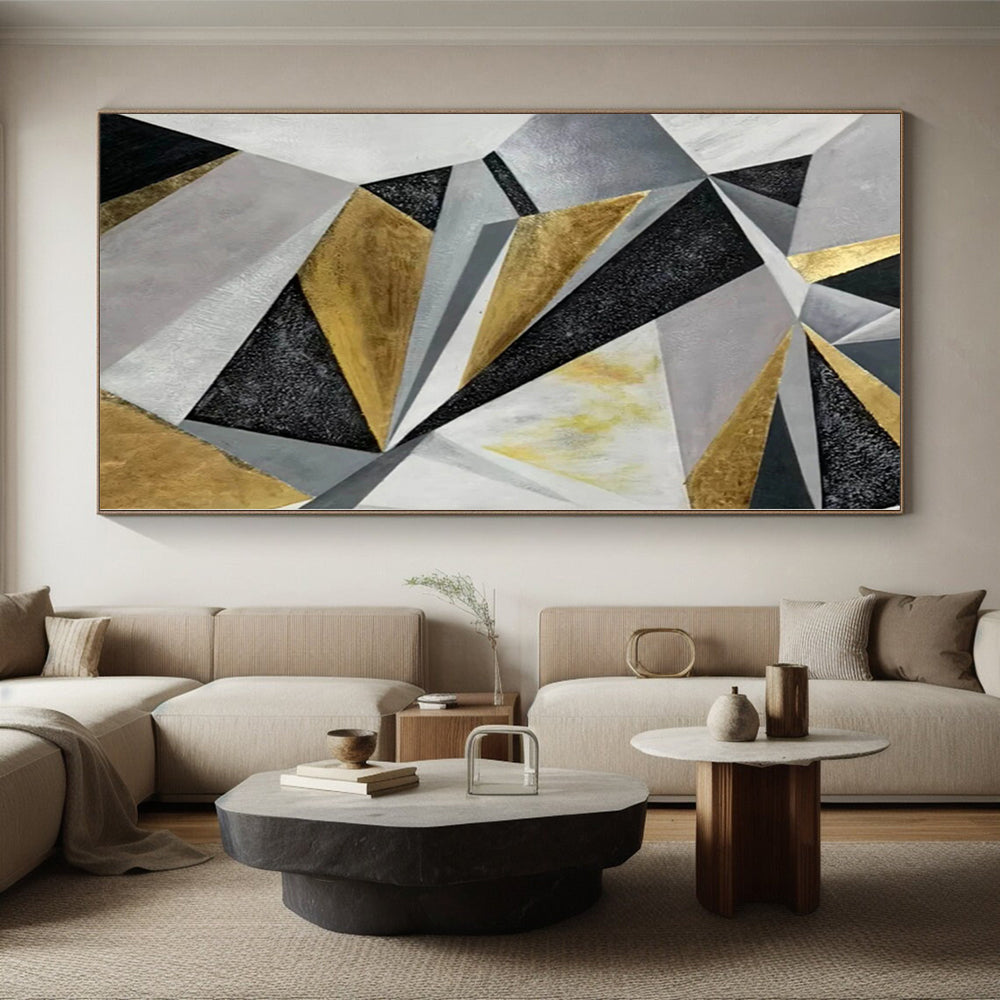 “Gold - Silver - Black Abstract Geometric Patterns” - Luxe Abstract Painting On Canvas PS0329