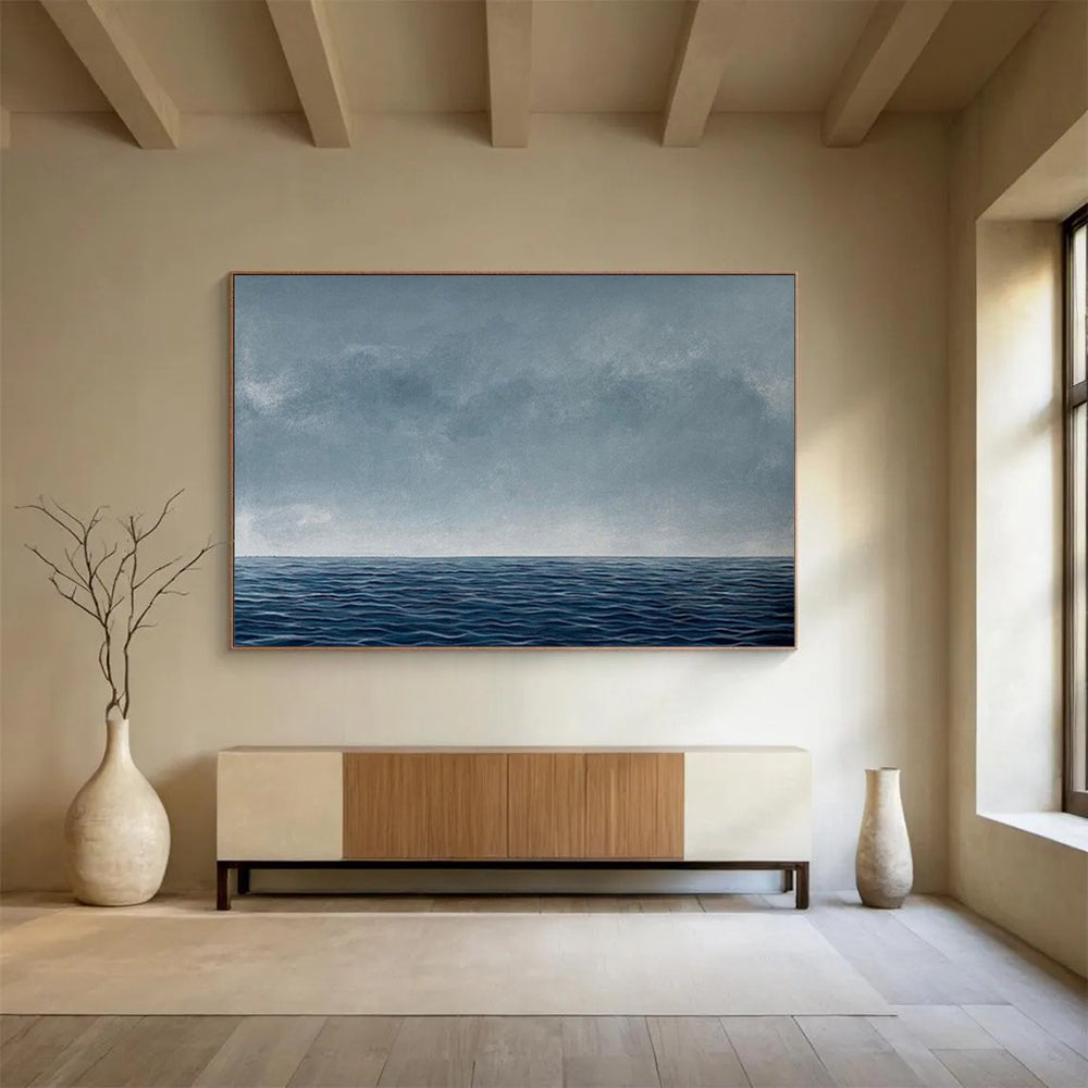 “Blue - Gray Serene Ocean” - Smooth Gradients “Infinite Tide” Painting On Canvas PT1668