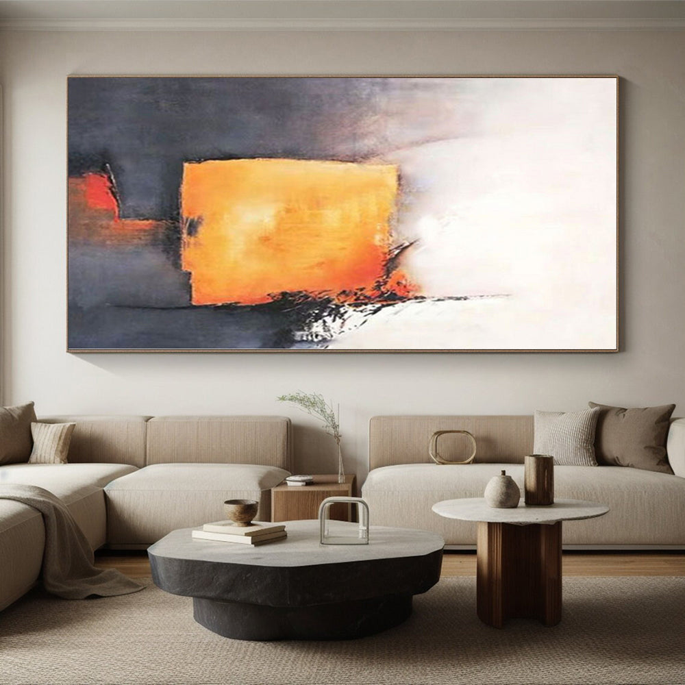 “Orange - Gray Abstract Block” - Orange, Gray, Red Abstract Minimalist Painting On Canvas PS0591