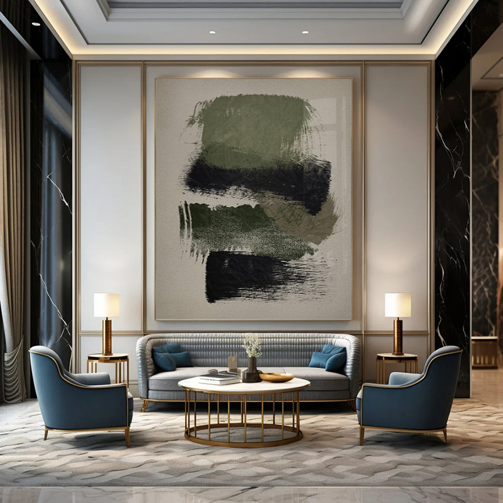 “Green - Black Abstract” - Minimalist Abstract Painting On Canvas PT1358