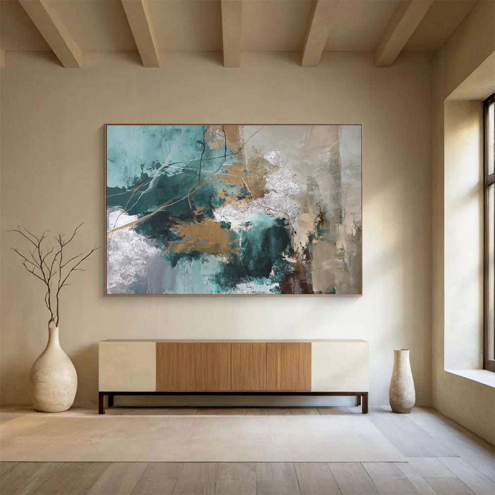 “Teal And Gold Abstract Dynamics” - Abstract Painting On Canvas DKS513