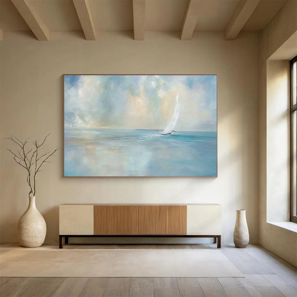 “Sailboat Serenity” - Impressionistic Seascape Painting On Canvas DKS436