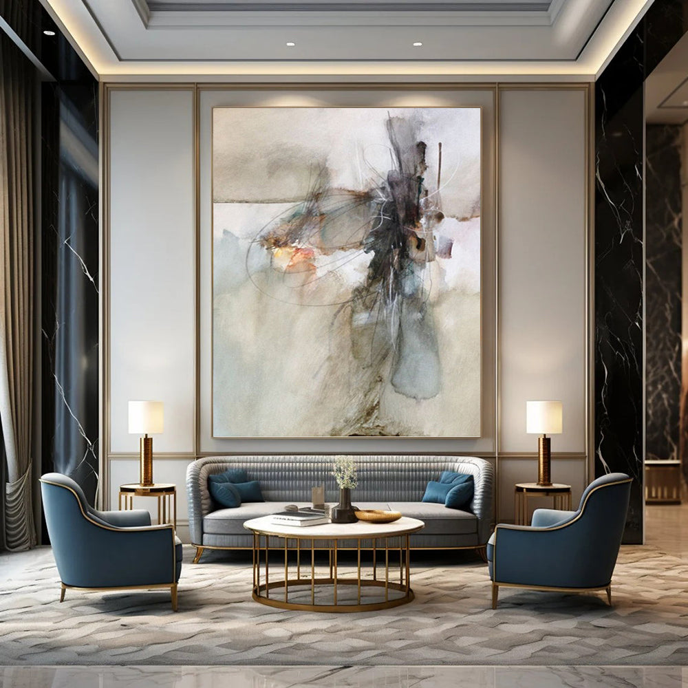 “Delicate Lines: Neutral Tones Abstract” - Subtle Watercolor Art On Canvas PT0950