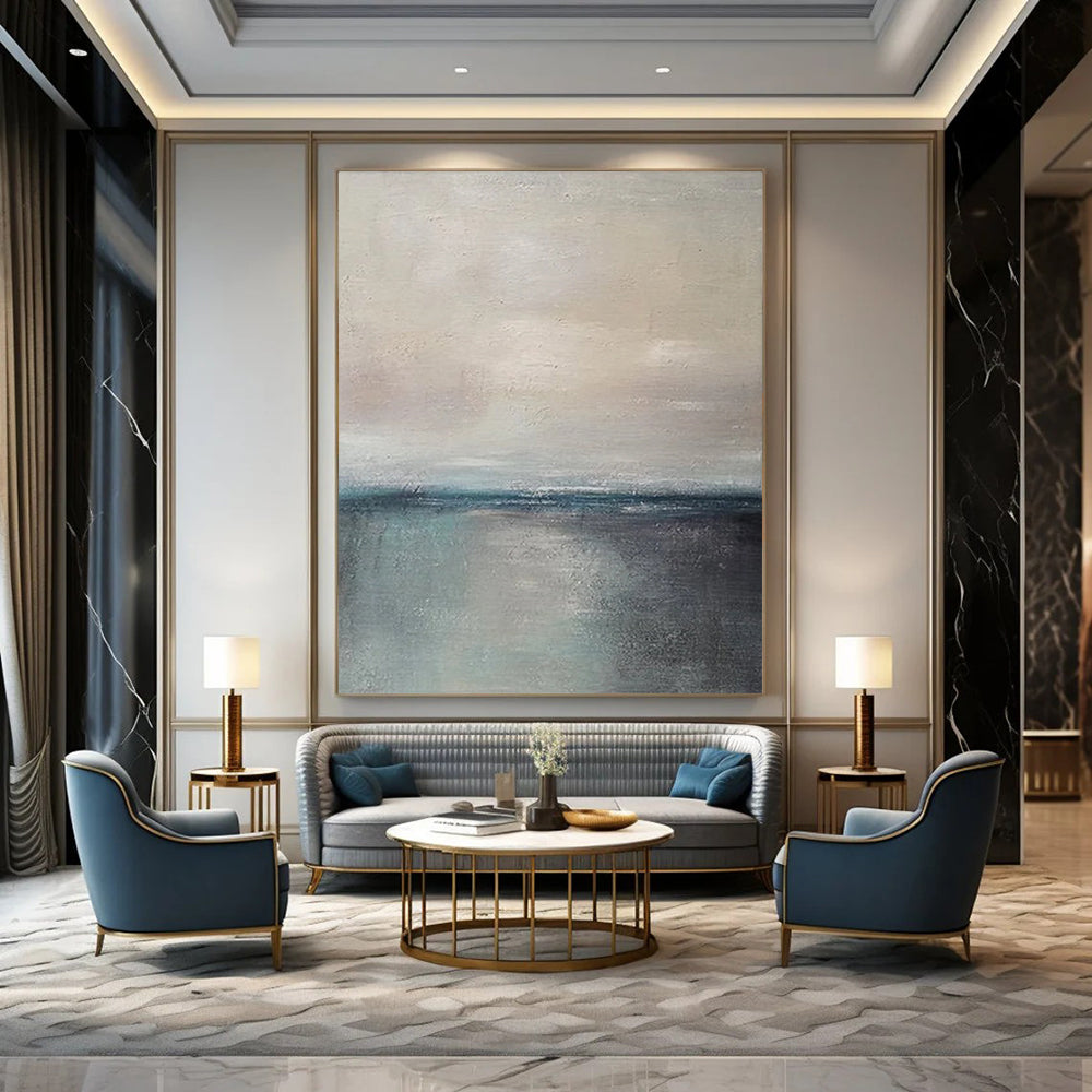 “Gray - Blue Calm Seascape” - Impressionistic Landscape Painting On Canvas DS034