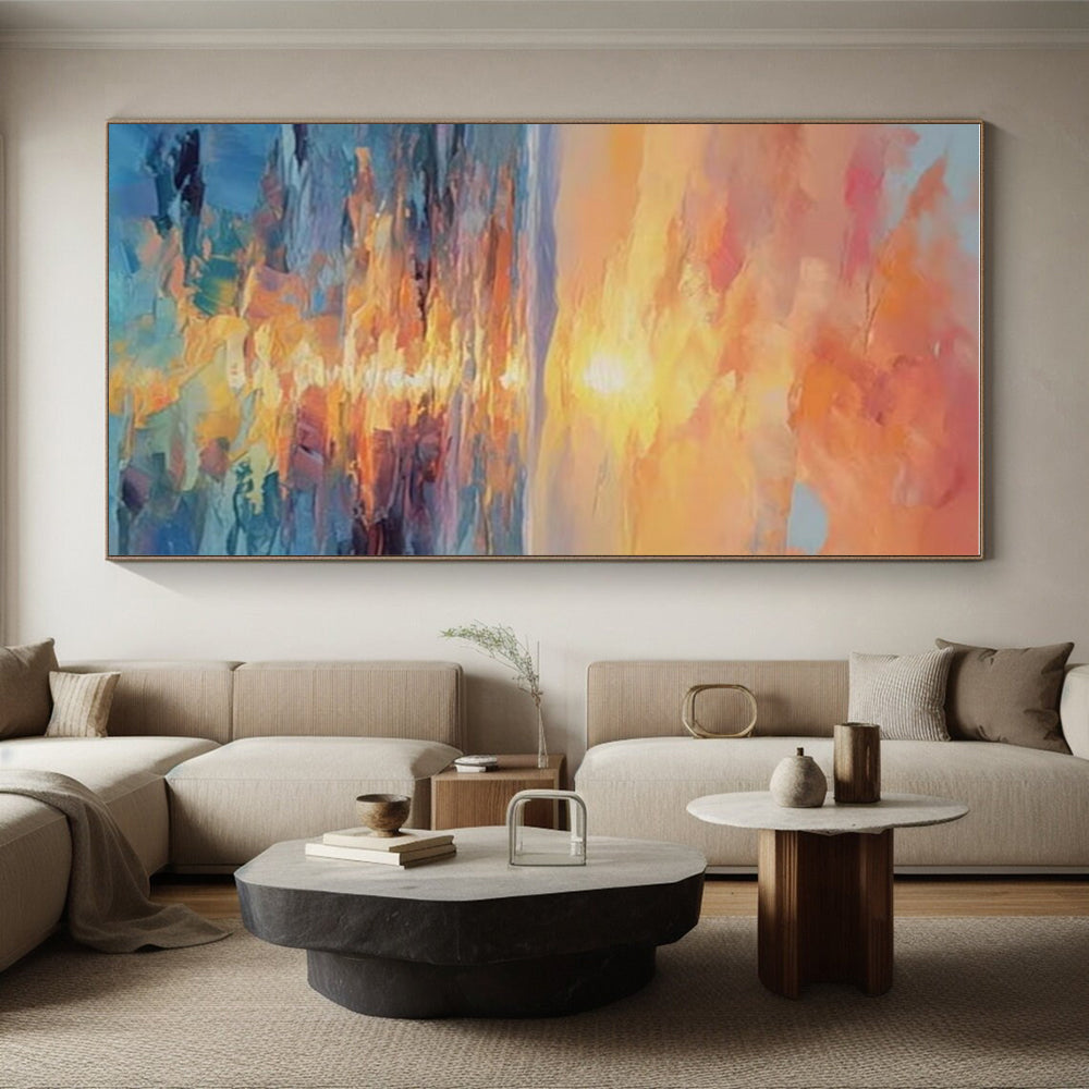 “Sunset Sea Reflection” - Orange, Pink, Blue, Purple Abstract Seascape Painting On Canvas PS0687