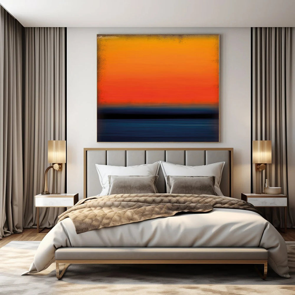 Gradient Orange, Red and Blue with Subtle Textures "Dusk Horizon" Abstract Painting On Canvas PS1183