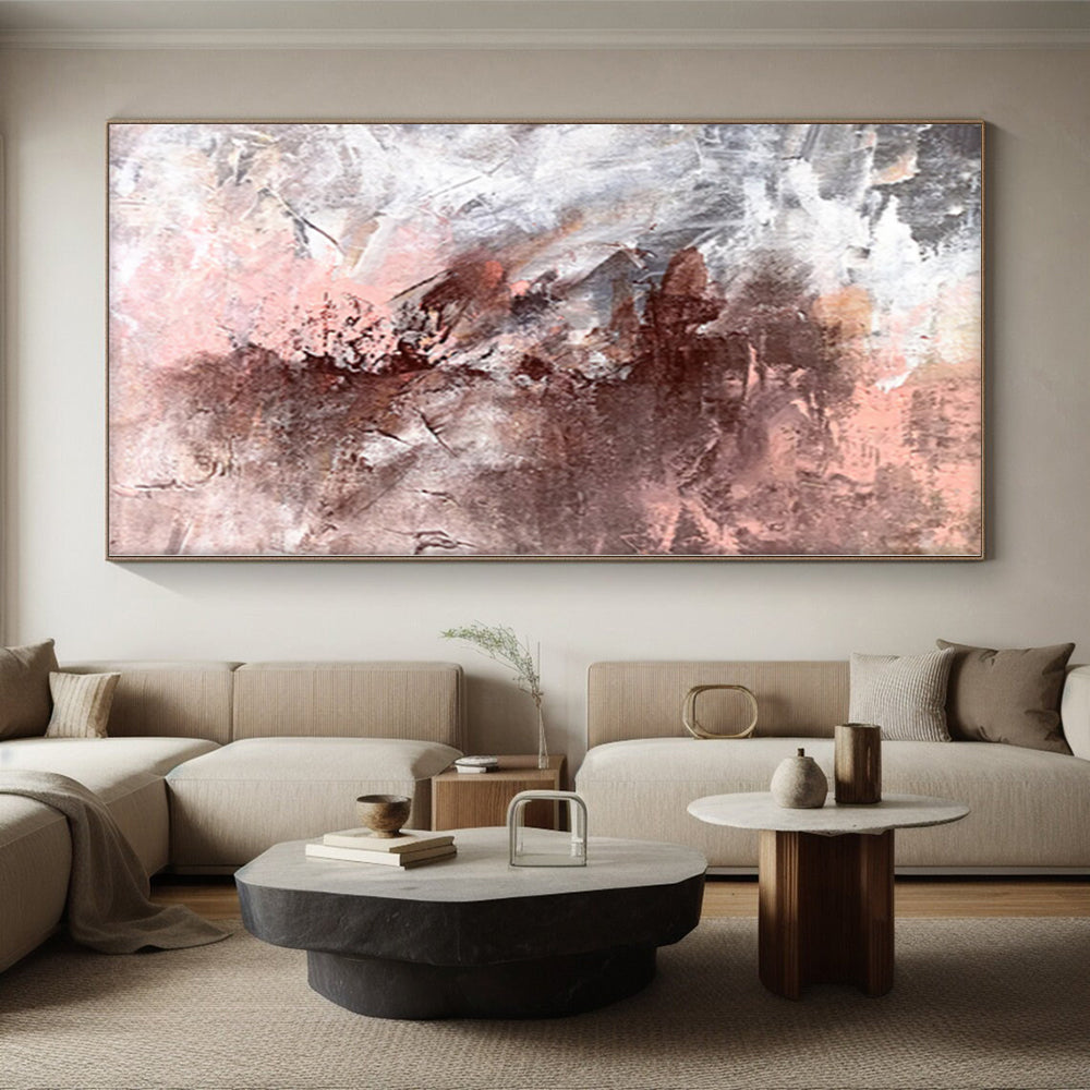 “Blush and Brown Abstract Fusion” - Abstract Minimalist Painting On Canvas PS0023