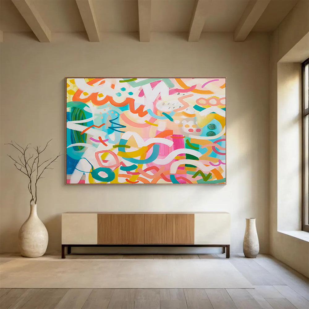 Bright Colorful Playful Abstract Painting On Canvas DKS027