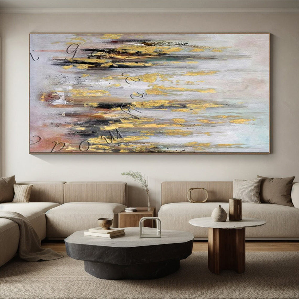 Gold and Neutral Strokes, "Autumn Forest Gleam" – Abstract Landscape - Inspired On Canvas PS0891