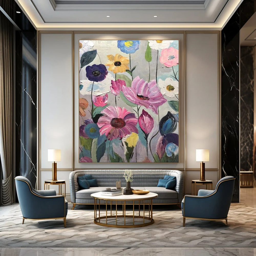 Vivid Flower Garden, Fauvist Blooms, Oil Painting On Canvas PT2097