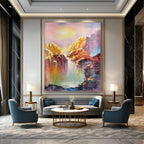 “Colorful Mountain Waterfall” - Expressionist Landscape Painting On Canvas PT1279