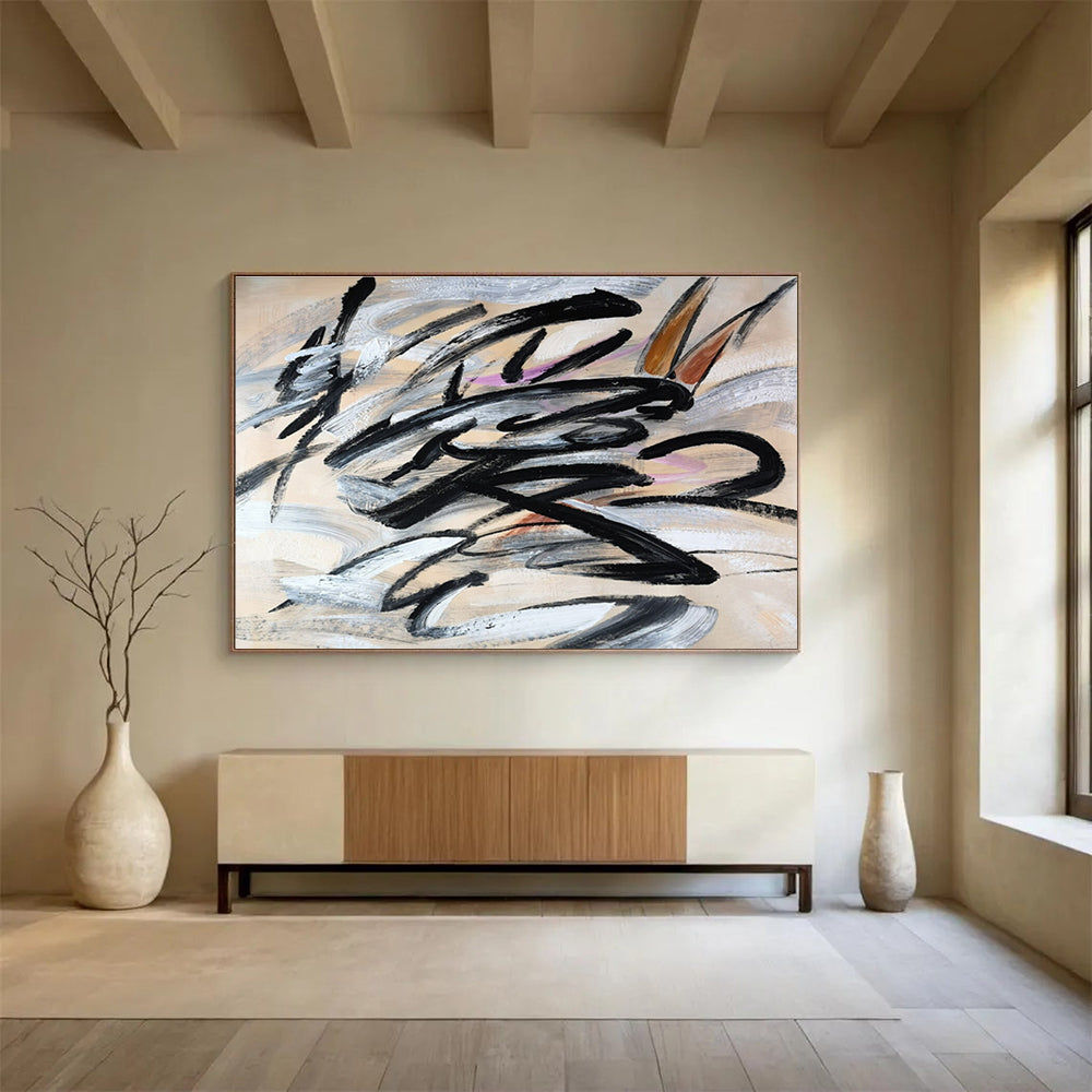 “Black - Color Dynamic Swirls” Abstract Painting On Canvas DKS289