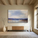 “Soft Coastal Horizon in Blues and Neutrals” - Minimalist Seascape Oil Painting On Canvas PT037