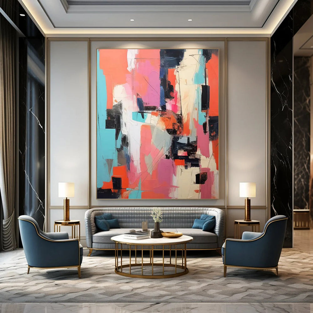 “Vibrant Blocks” - Colorful Cubist - Style Composition Painting On Canvas DS127