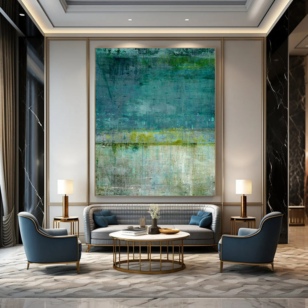 “Teal and Green Abstract” - Minimalist Abstract Painting On Canvas PT2274