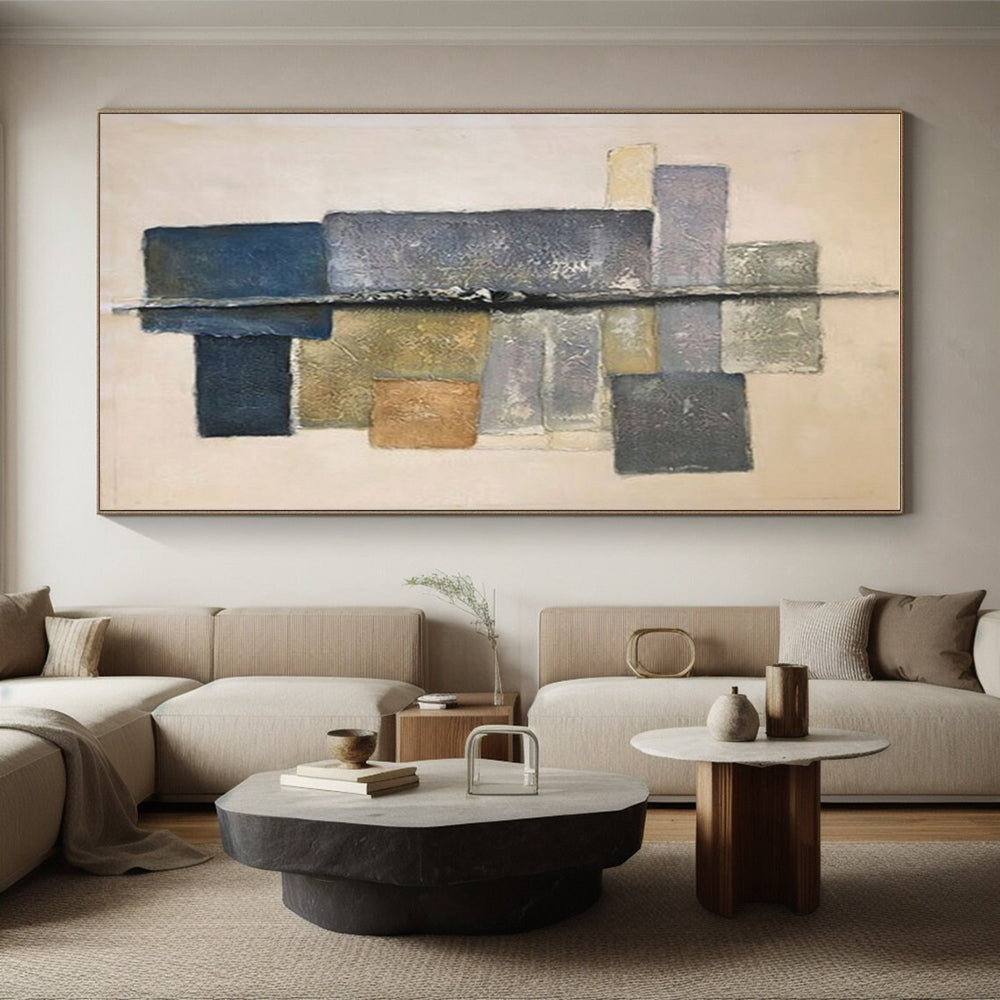 “Neutral Geometric Abstract” - Neutral Tones Abstract Geometric Painting On Canvas PS0728