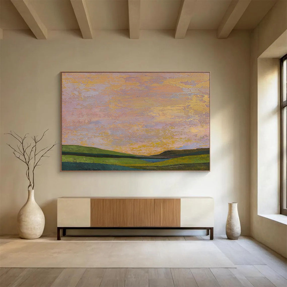 “Pastel Sunset Fields” - Decorative Landscape Painting On Canvas DKS438