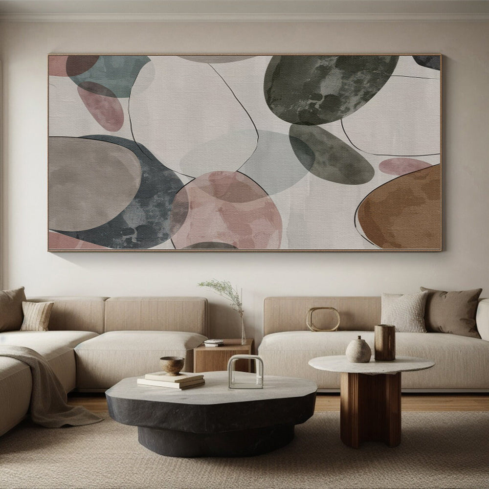 “Colorful Oval Abstract on Light Background” - Whimsical Abstract Painting On Canvas PS0268