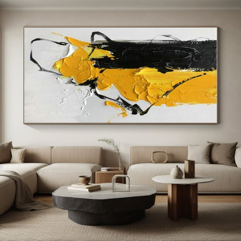 “Black - Yellow Textured” - Black, Yellow Abstract Textured Painting PS0606