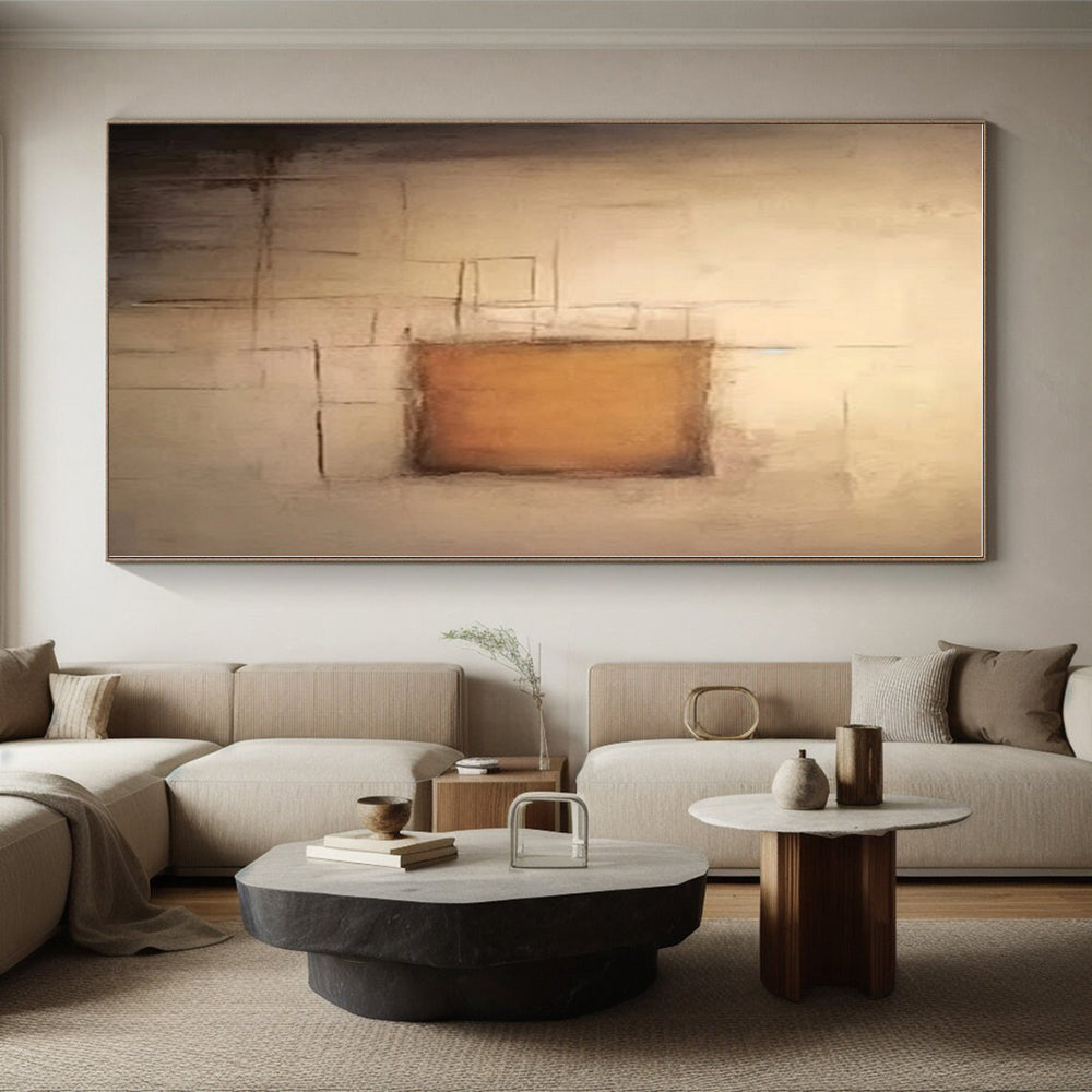 “Beige - Brown Minimalist Squares” - Beige, Brown Abstract Painting On Canvas PS0535
