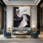 “Black & White Swirling Abstraction” - Dramatic, Monochrome Painting On Canvas PT1474