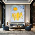 “Yellow Sun & Rays” - Bold Abstract Sun Painting On Canvas PT1089
