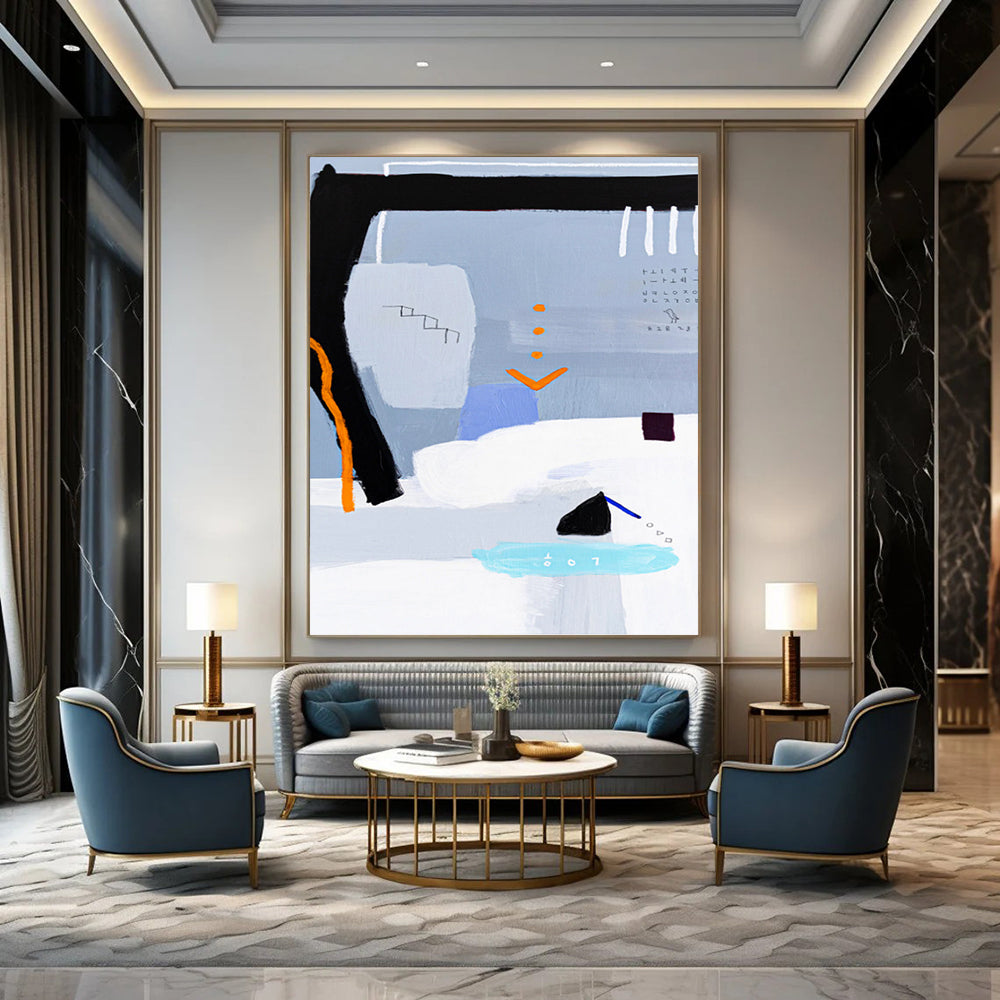 “Grey - Toned Abstract Scene” - Whimsical Abstract Painting On Canvas PT1097