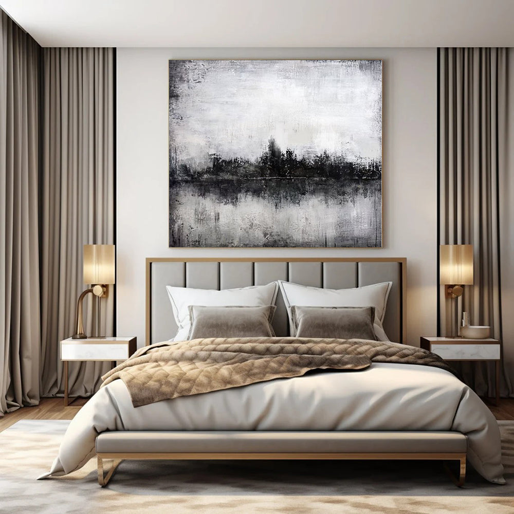 Black and White Cityscape "Moody Metropolis" Abstract Landscape Painting On Canvas PS1090