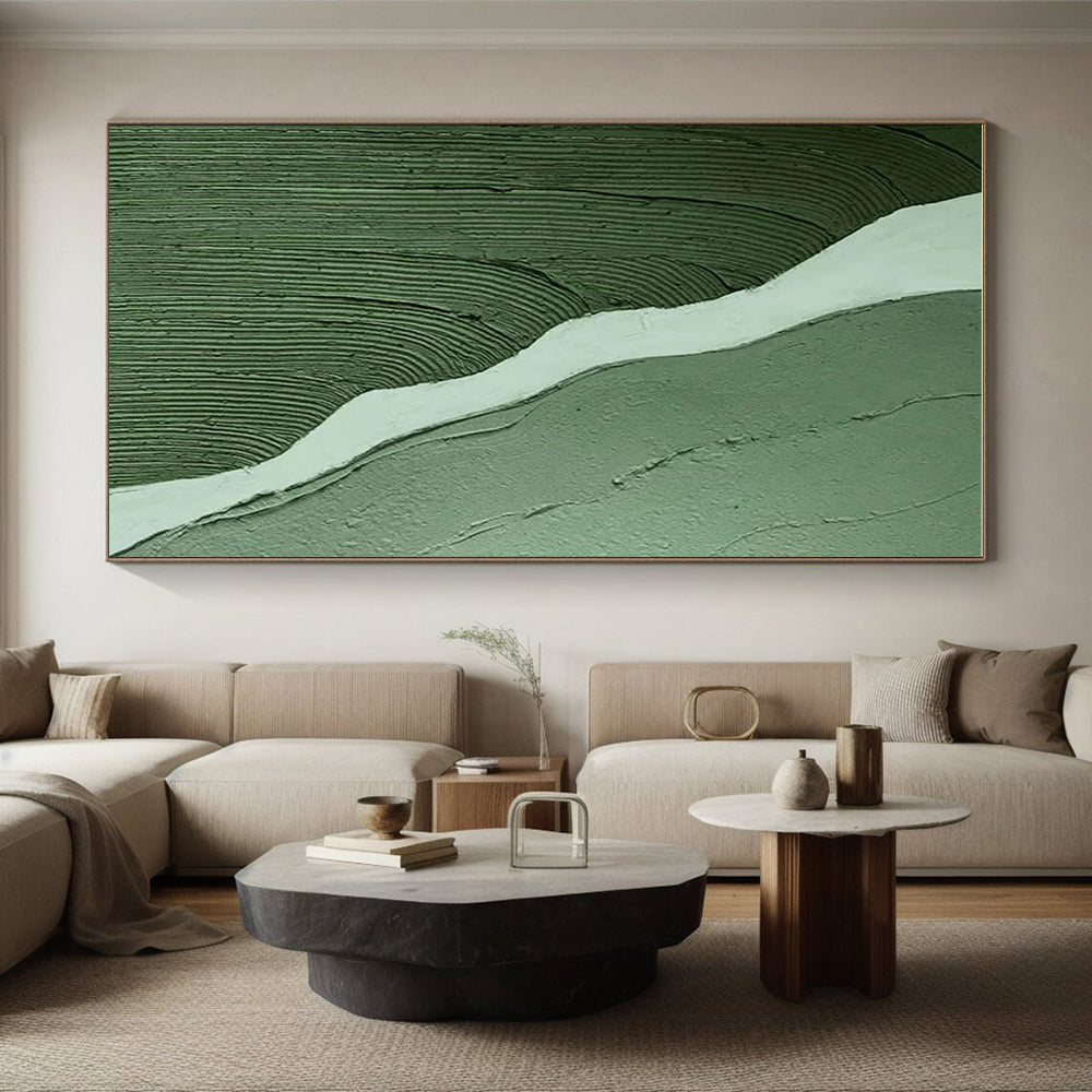 “Green - White River Texture” - Green, White Abstract Textured Painting On Canvas PS0650