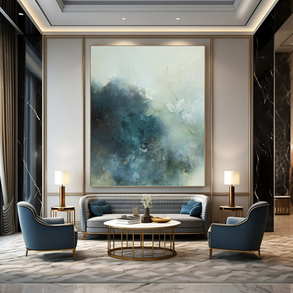 “Soft Blue - Grey Mist: Ethereal Abstract” - Dreamy Watercolor - Style Art On Canvas PT0948