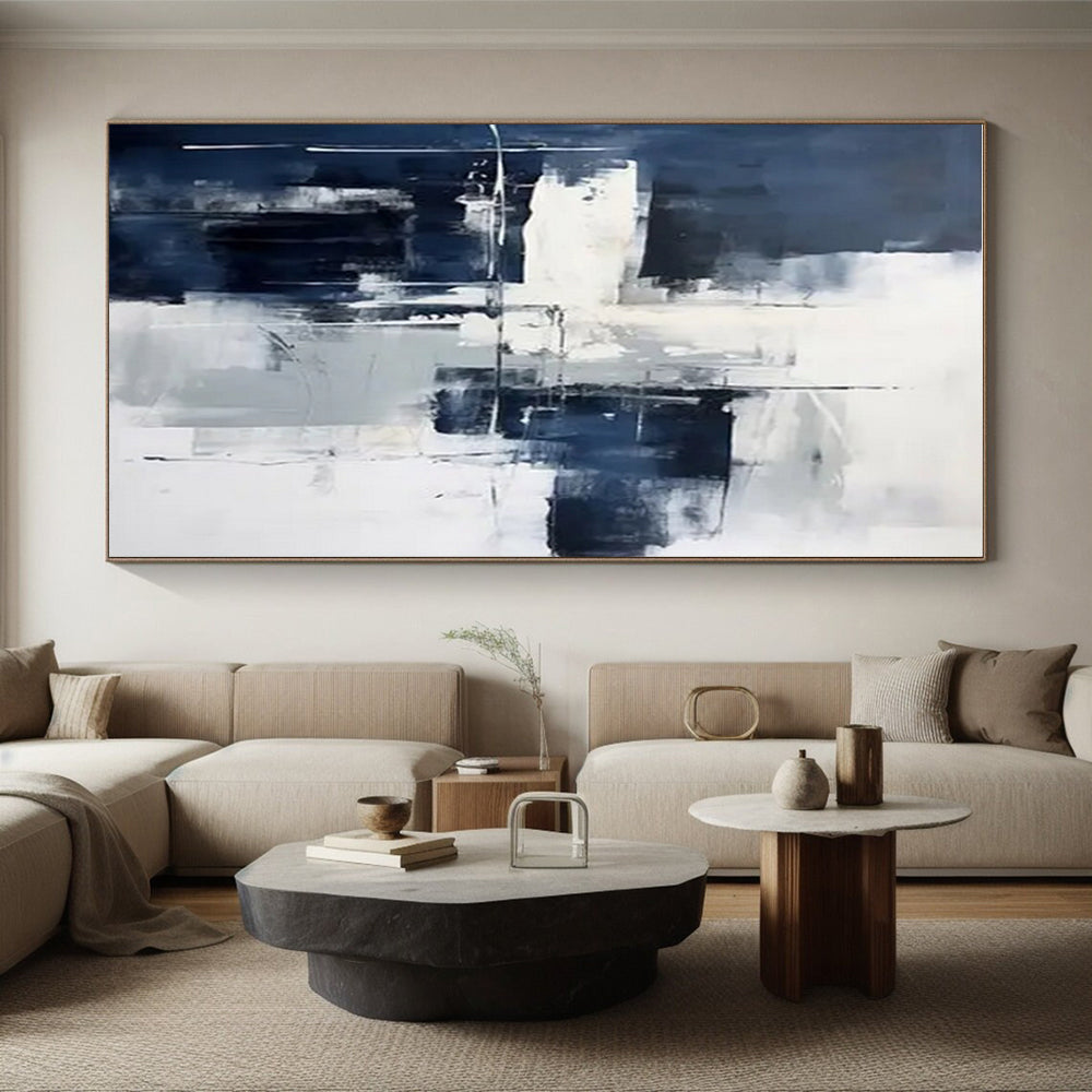 “Navy - White - Grey Abstract Bold Blocks” Painting On Canvas PS0840