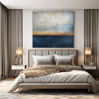 Blue, Gray, Gold, Brown with Gradient Layers "Coastal Dusk" Abstract Painting On Canvas PS1441