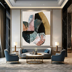 “Geometric Color Blocks” - Mixed - Hue Shapes & Grid Lines Painting On Canvas DS152