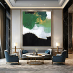 “Green - Gold - White Abstract Patches” - Abstract Expressionist Painting On Canvas PT1222