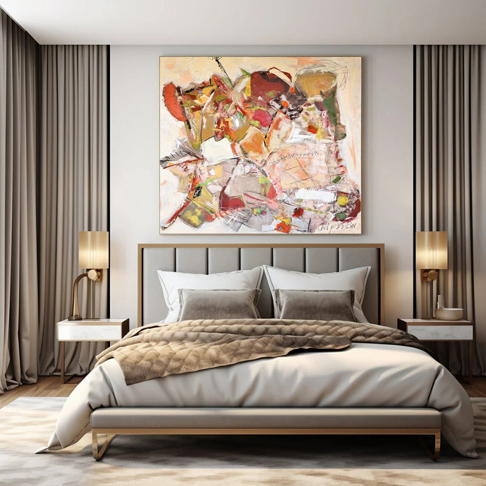 Colorful, Collaged - like Forms with Mixed Textures "Bohemian Tapestry" Abstract Painting On Canvas PS1171