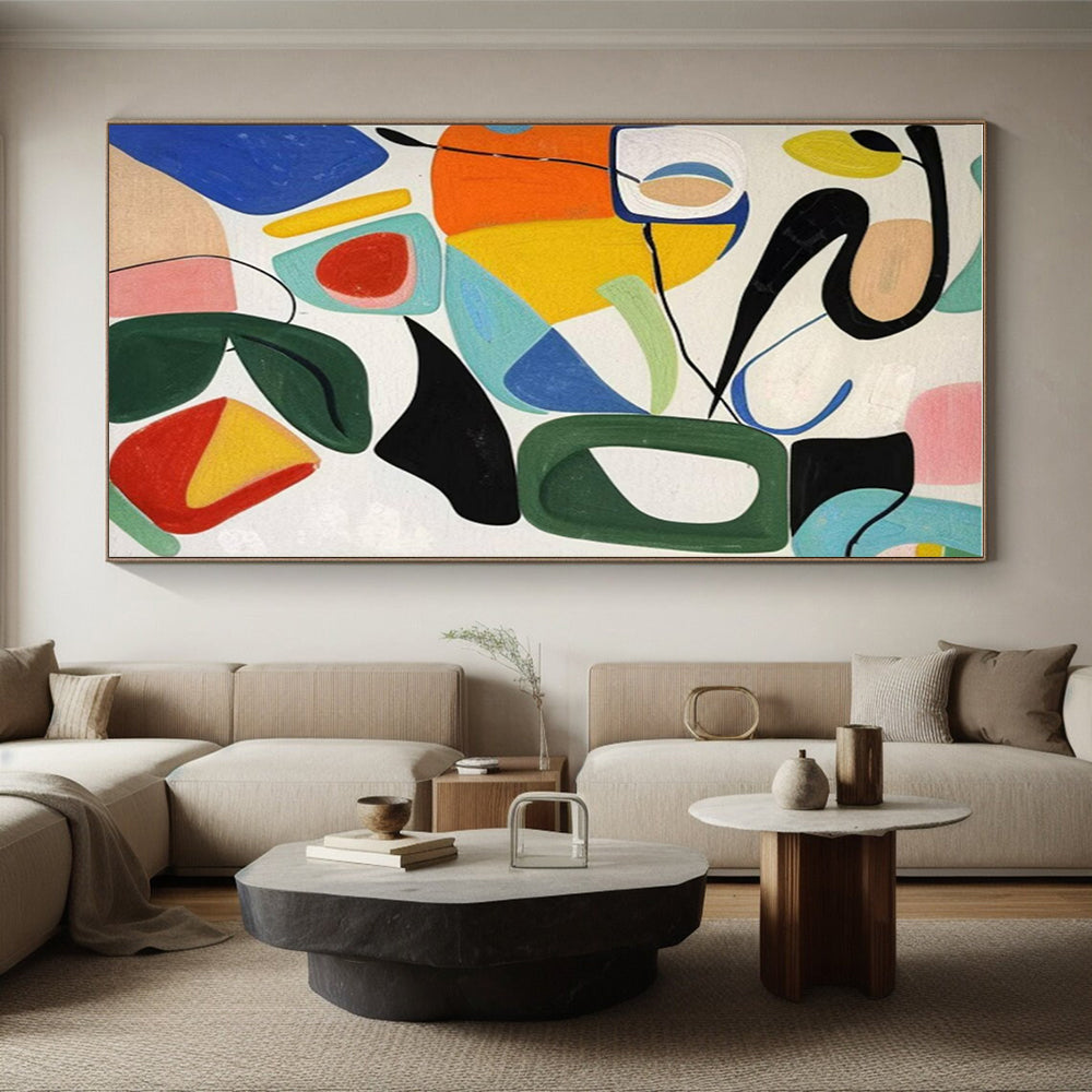 “Colorful Abstract Shapes Play” - Multicolor, Pink, Blue, Yellow, Green Abstract Geometric Painting On Canvas PS0635