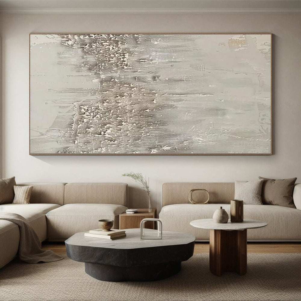 “Textured Neutral Abstract with Raised Elements” - Tactile Abstract Painting On Canvas PS0270