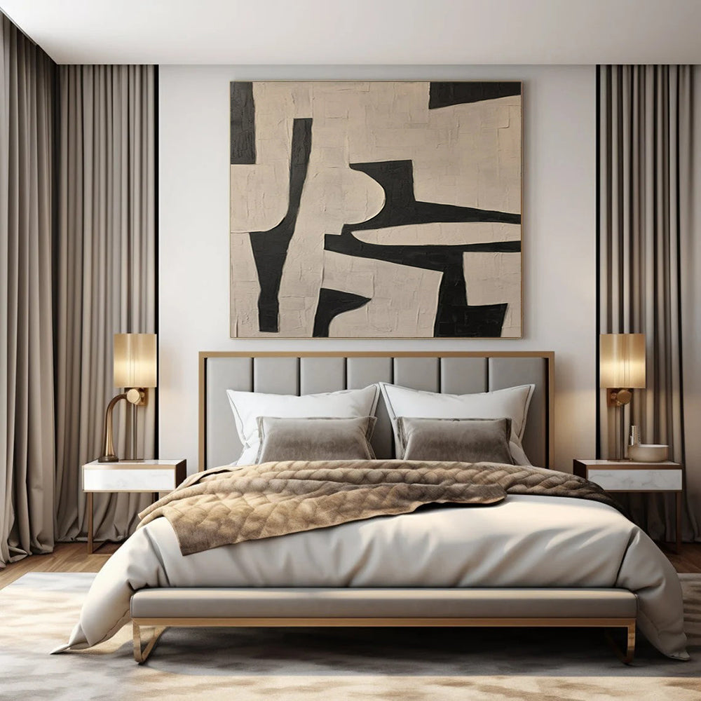 Black and White Geometric, "Monochrome Geometry" – Abstract Geometric Painting On Canvas PS0945