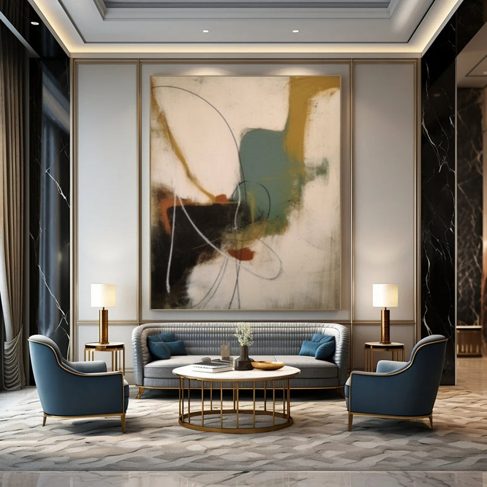 “Colorful Abstract Shapes with Curves” - Expressionist Abstract Painting On Canvas DS364