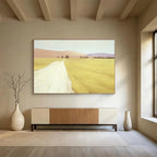 “Golden Field Path” - Yellow, Brown & Purple Landscape, Realist Oil Painting On Canvas DKS742