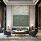 “Textured Green and Gray Seascape” - Seascape, Green - and - Gray Painting On Canvas PT1504