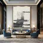 “Textured Black and White Abstract Composition” - Layered Abstract Painting On Canvas DS388