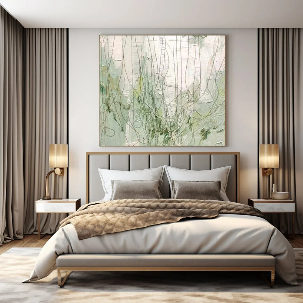 “Green - White Abstract Foliage” - Nature Abstract Painting On Canvas PS0206