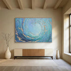 “Blue - Gold Swirl Ocean” - Textured Abstract Painting On Canvas PT254