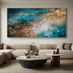 “Teal and Copper Abstract Fusion” - Abstract Impasto Painting On Canvas PS0019